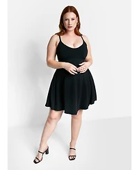 Rebdolls Women's Stylish Black V Neck Cotton Mini Skater Dress with Adjustable Straps