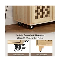 Maison Boucle 53.2" Rolling Kitchen Island with Drop Leaf, Power Outlet, 3 Drawers, Cabinets & Woven Checkerboard Design-Maison Boucle