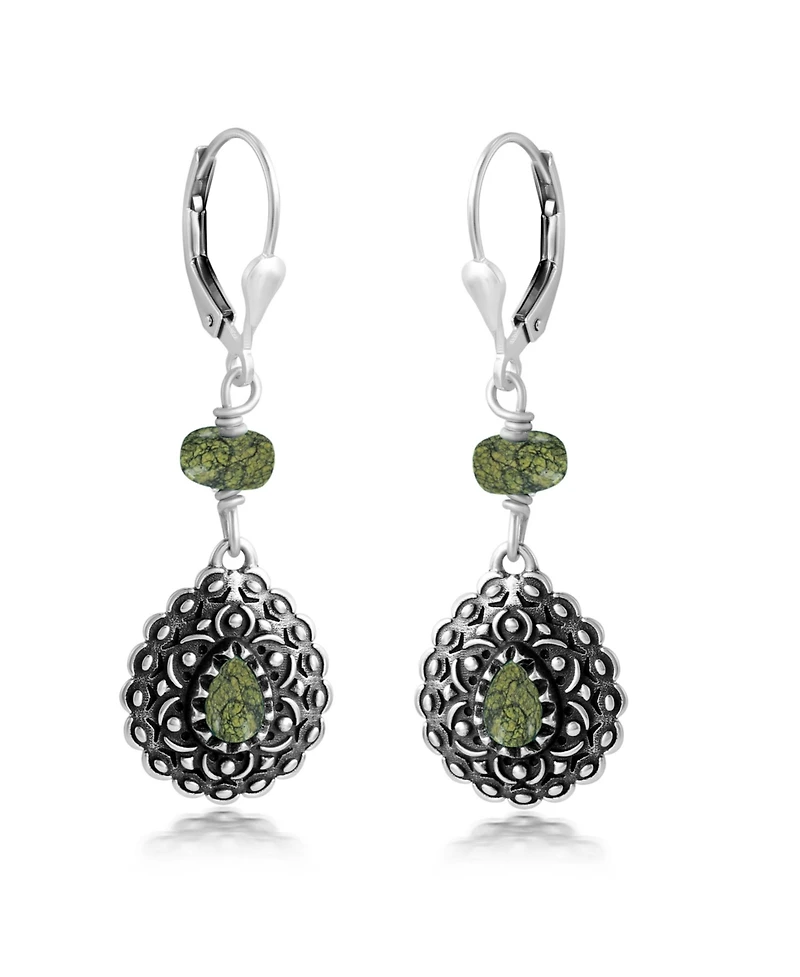 American West Jewelry Sterling Silver Serpentine Pear-Shaped Concha Lever Back Earrings