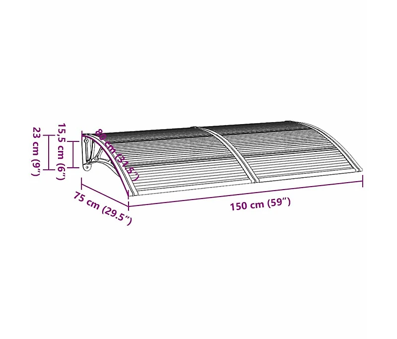 Door Canopy Gray Polycarbonate 59.1x29.5 in Durable Door Canopy
