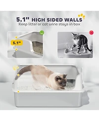 PawHut Stainless Steel Litter Box, Enclosed Cat Litter Box, Light