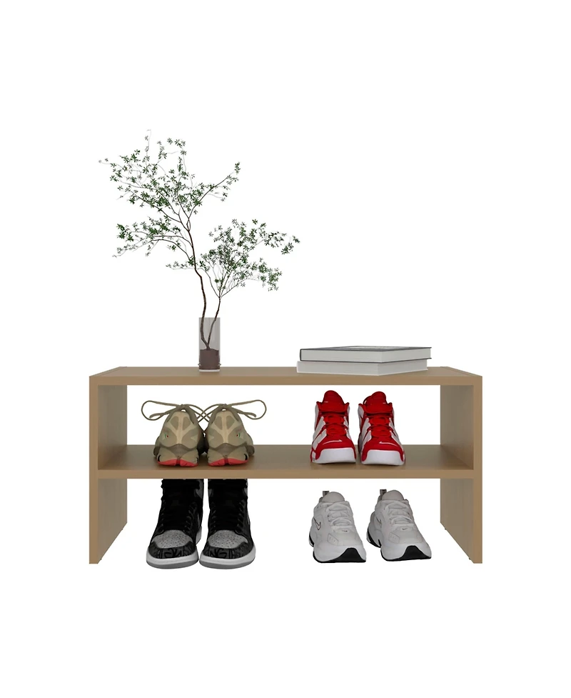 Fm Furniture Shoe Rack, 2 Open Shelves, Low Horizontal Design, Freestanding Unit, Bedroom Use, Wenge