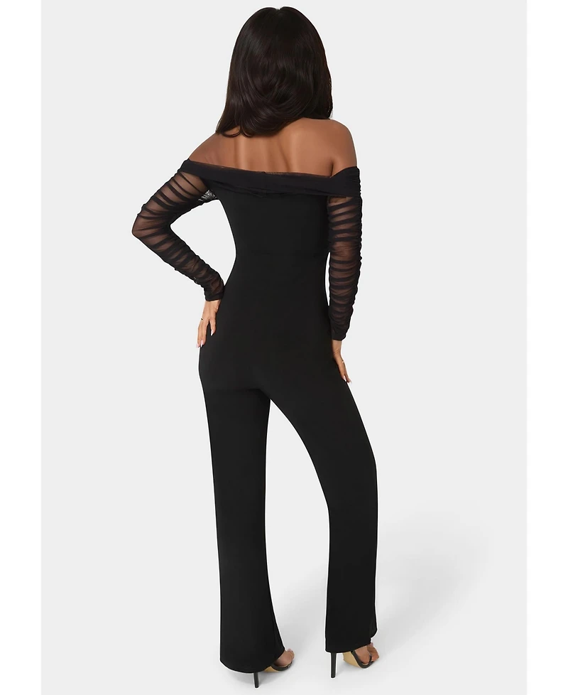 Bebe Women's Off Shoulder Ruched Jumpsuit