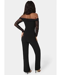 Bebe Women's Off Shoulder Ruched Jumpsuit