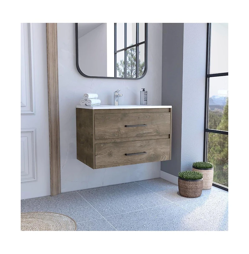 Tuhome Praga Floating Vanity Sink Dark Brown / White Mdf