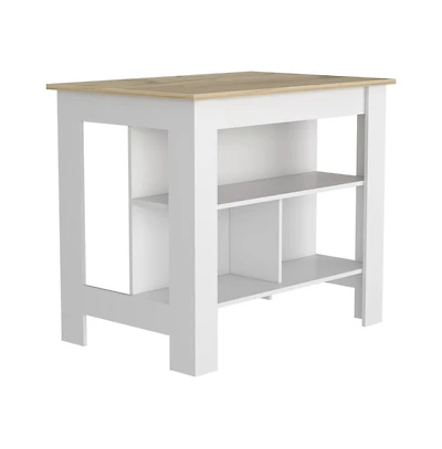 Tuhome Cala Kitchen Island White / Light Oak Mdf