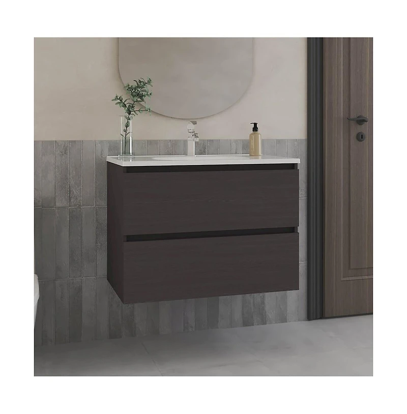 Tuhome Bathroom Cabinet Opalo Black Mdf