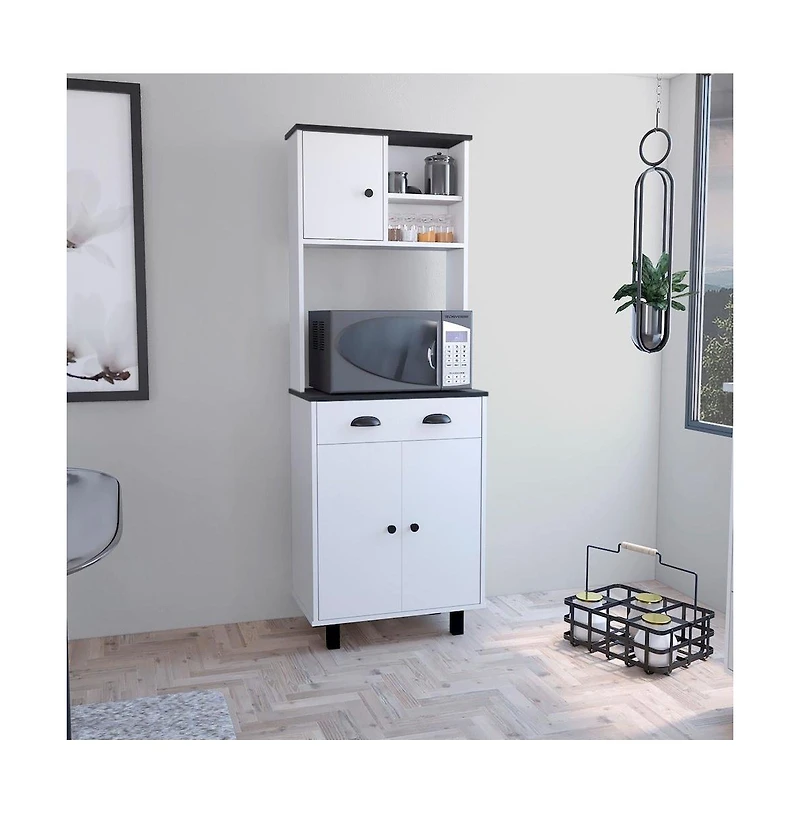 Tuhome Salen Kitchen Pantry White/Black Mdf