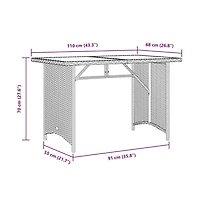 vidaXL Garden Table Brown Pe Rattan 43.3 x 26.8 in