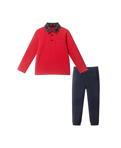 Andy & Evan Little Boys Toddler/Child Red Polo w/Plaid Collar Twill Pull On Pant