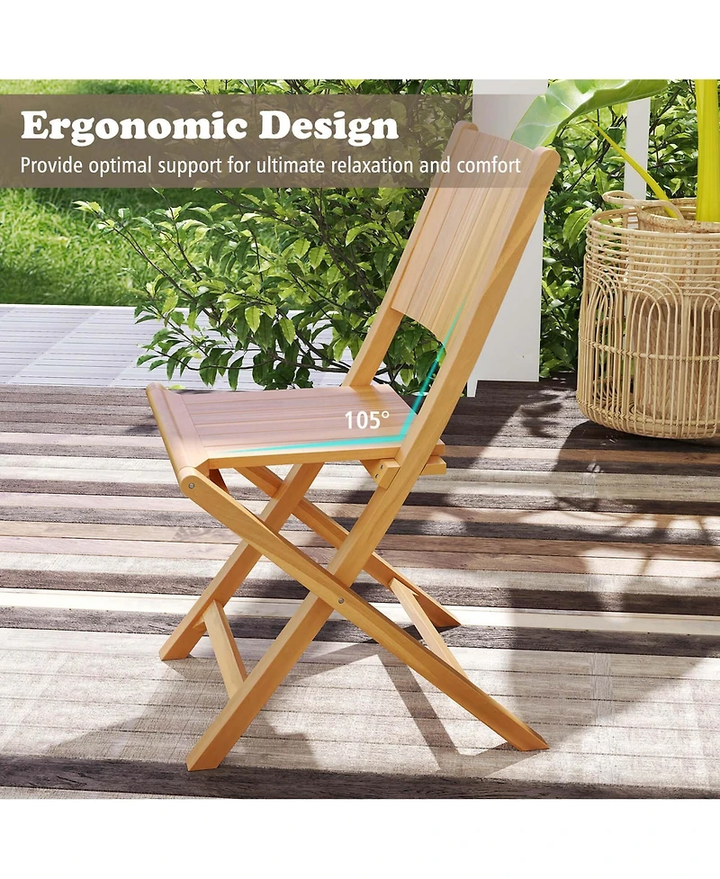 Costway 4 Pcs Folding Patio Chairs with Inclined Backrest Teak Wood Outdoor Dining Chairs
