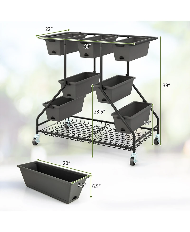 Gymax 3-tier Vertical Raised Garden Bed w/ 7 Planter Boxes Drainage Holes Storage Shelf