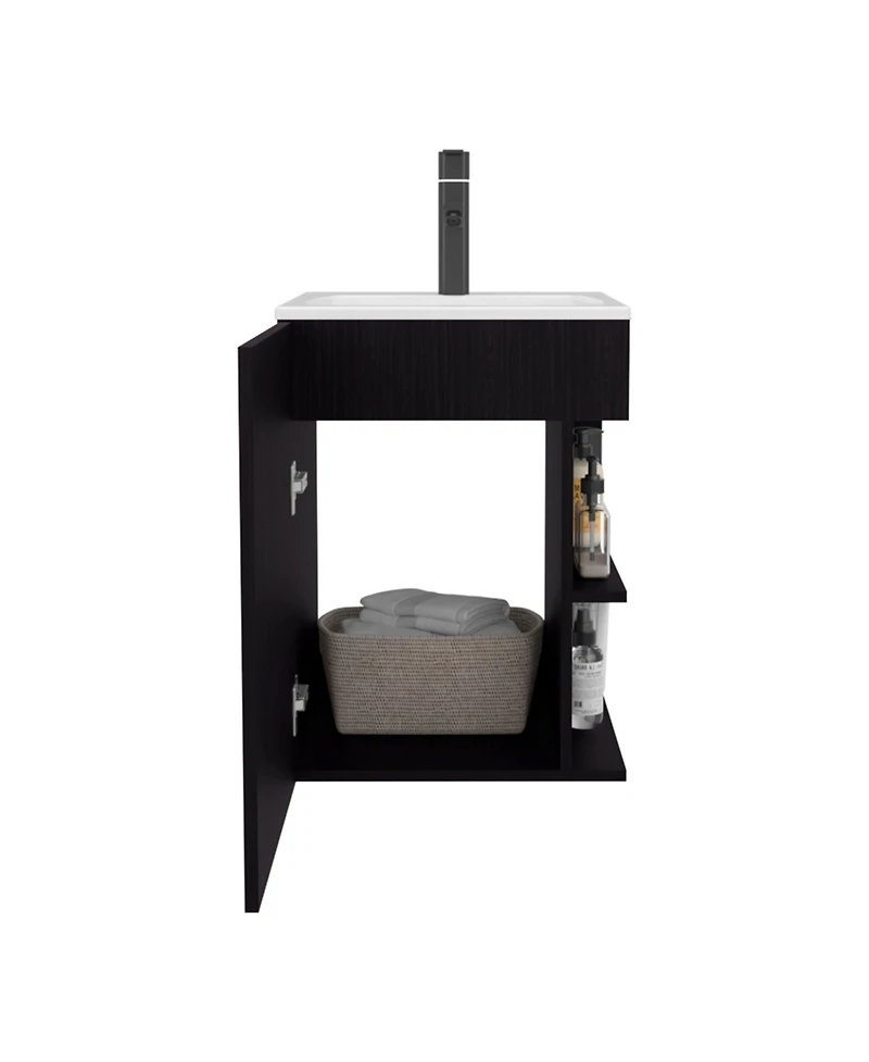 Fm Furniture Siena Compact Vanity Cabinet, Single Door, Two Open Side Shelves, Space-Saving Design, Melamine,Bathroom Storage Unit, Natural Oak