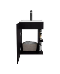 Fm Furniture Siena Compact Vanity Cabinet, Single Door, Two Open Side Shelves, Space-Saving Design, Melamine,Bathroom Storage Unit, Natural Oak