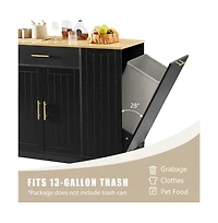 Maison Boucle 53.2" White Kitchen Island with Drawer, Cabinets, Spice Rack & Hidden Trash Can Storage, Modern Farmhouse Style-Maison