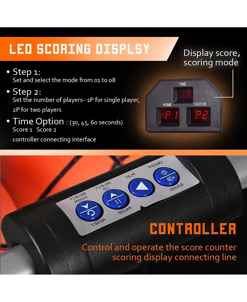 Dual Led Electronic Shot Basketball Arcade Game with 8 Game Modes 4 Balls Foldable