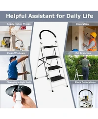 Costway 4 Step Ladder Folding Stool Heavy Duty 330Lbs Capacity Industrial Lightweight