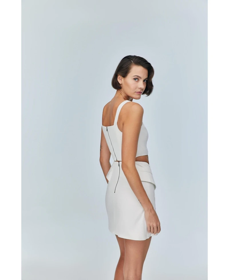 Jendue Us Women's Ron 3D Denim Mini Skirt - Unique White Asymmetrical