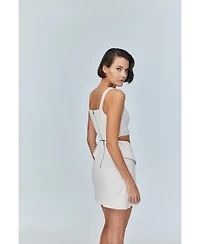 Jendue Us Women's Ron 3D Denim Mini Skirt - Unique White Asymmetrical