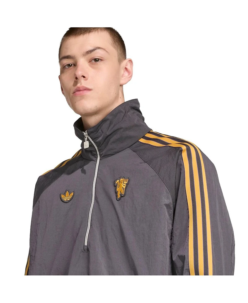 Adidas Men's Gray Manchester United Terrace Icons Half-Zip Jacket