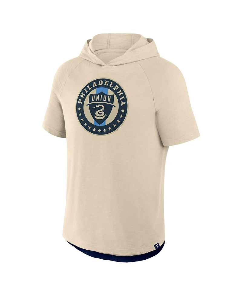 Fanatics Men's Gold Philadelphia Union Hat Trick Stadium Slub Raglan Short Sleeve Pullover Hoodie