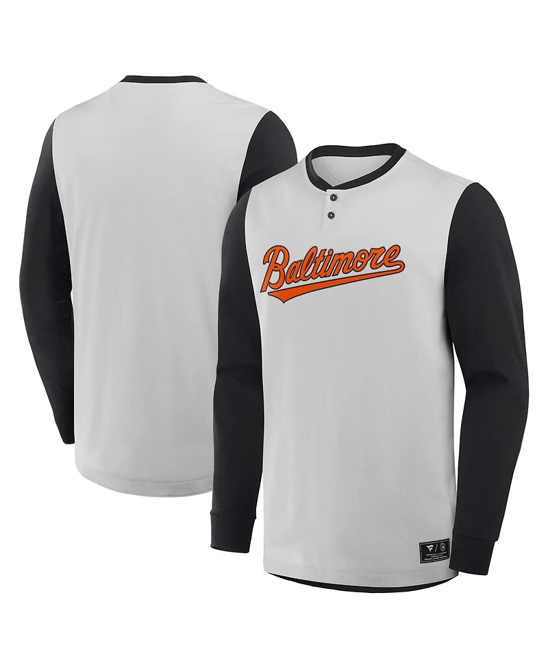 Fanatics Men's Gray/Black Baltimore Orioles Clubhouse Long Sleeve Henley Shirt