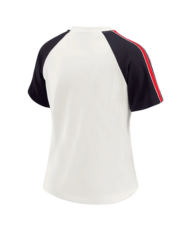 Wear by Erin Andrews Women's White Houston Texans Sleeve Stripe Distressed Raglan T-Shirt