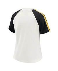 Wear by Erin Andrews Women's White Pittsburgh Steelers Sleeve Stripe Distressed Raglan T-Shirt