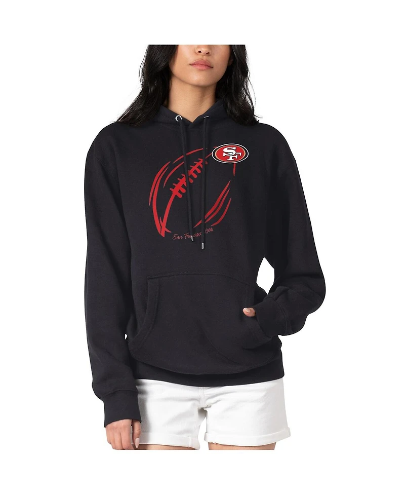 G-iii 4Her by Carl Banks Women's Black San Francisco 49ers Football Logo Fleece Tri-Blend Pullover Hoodie