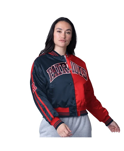 Starter Women's Red/Navy New England Patriots Cropped Full-Snap Jacket