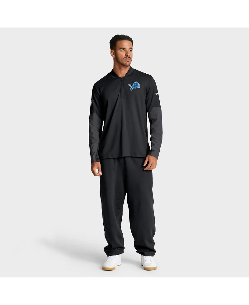 Nike Men's Black Detroit Lions Sideline Feel the Pressure Performance Half-Zip Pullover Sweatshirt