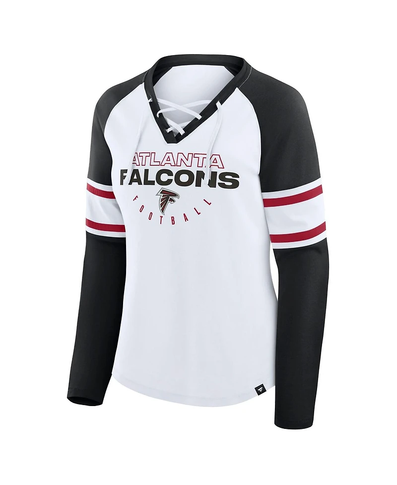 Fanatics Women's White/Black Atlanta Falcons Redzone Blitz Package Raglan Lace-Up V-Neck Long Sleeve T-Shirt