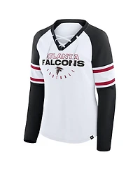 Fanatics Women's White/Black Atlanta Falcons Redzone Blitz Package Raglan Lace-Up V-Neck Long Sleeve T-Shirt