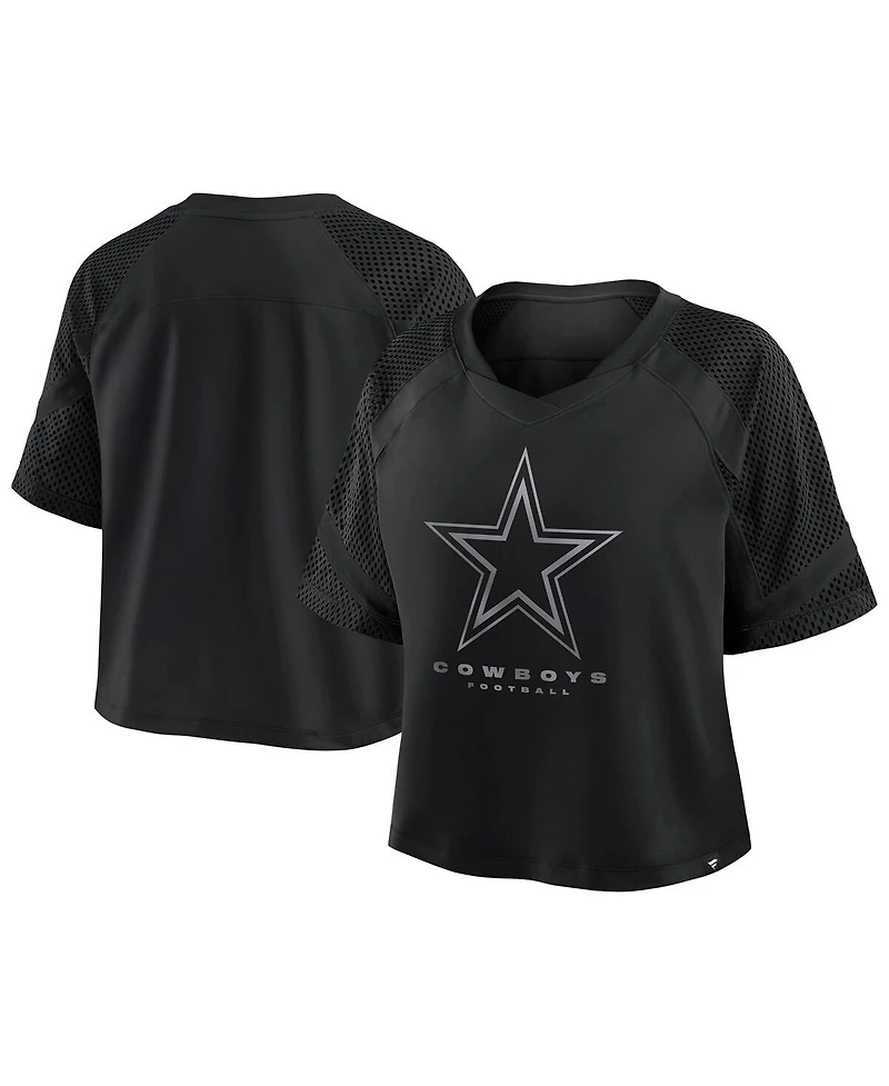 Fanatics Women's Black Dallas Cowboys Oversized Raglan V-Neck Blackout Fashion Jersey