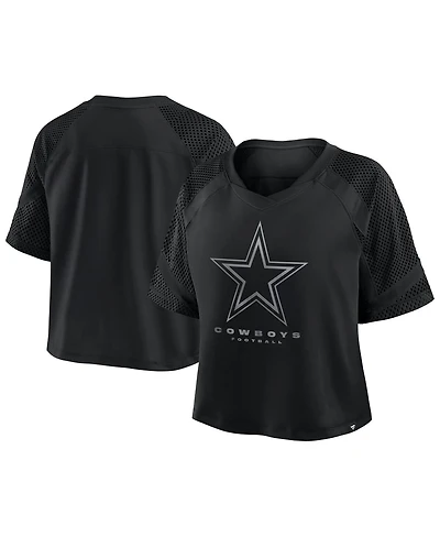 Fanatics Women's Black Dallas Cowboys Oversized Raglan V-Neck Blackout Fashion Jersey
