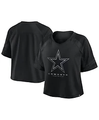 Fanatics Women's Black Dallas Cowboys Oversized Raglan V-Neck Blackout Fashion Jersey
