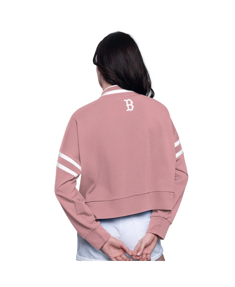 Starter Women's Pink Boston Red Sox Power Play Cropped Pullover Sweatshirt