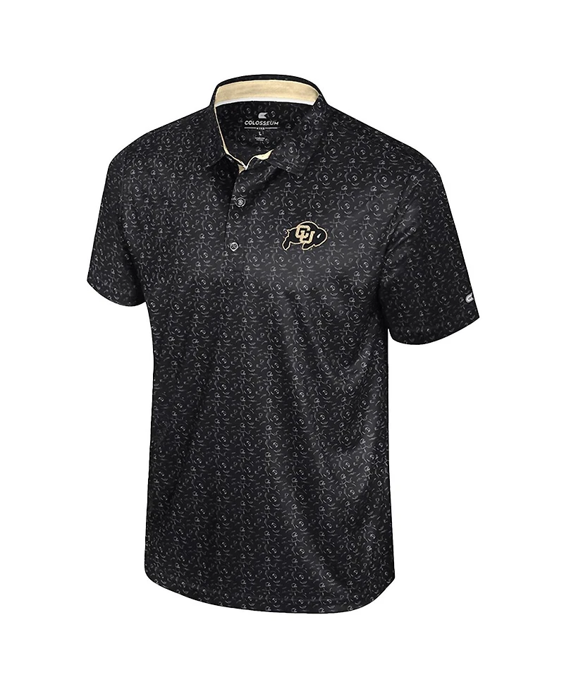 Colosseum Men's Black Colorado Buffaloes Football Print Polo Shirt