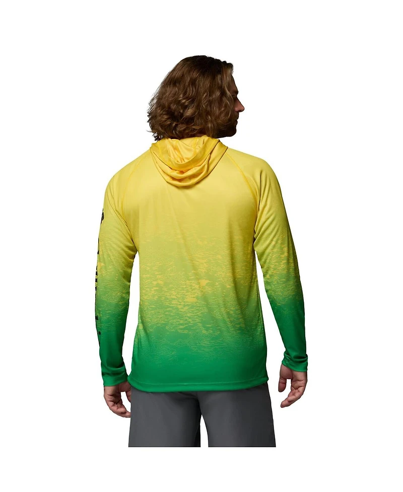 Columbia Men's Yellow Oregon Ducks Pfg Gradient Water Super Terminal Tackle Hoodie T-Shirt