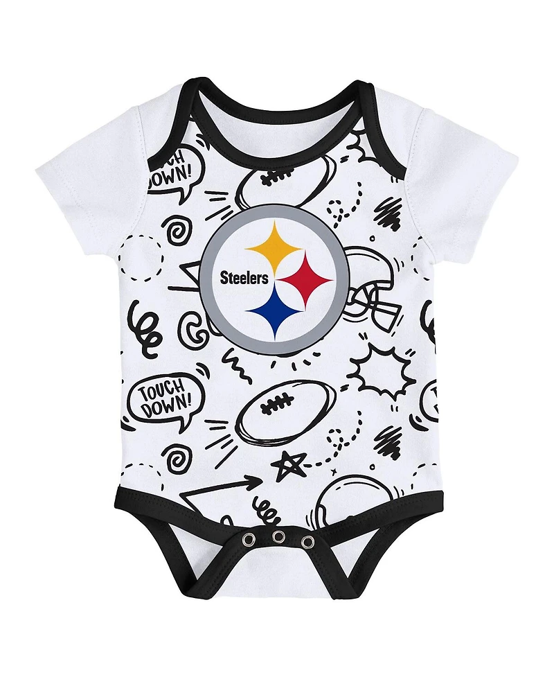 Outerstuff Baby Boys and Girls 3-Piece Pittsburgh Steelers All Day Play Bodysuit Set