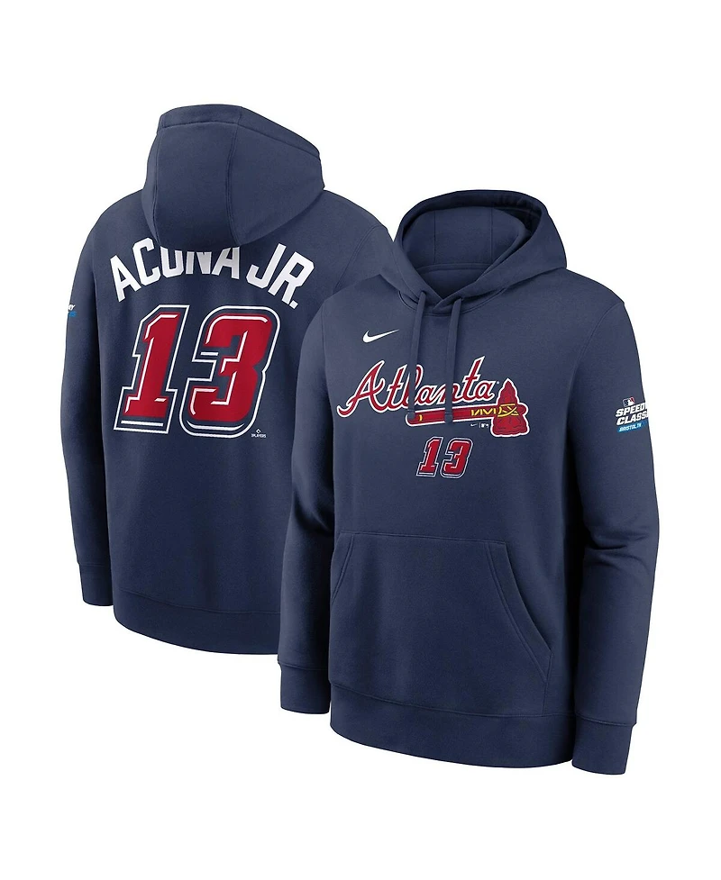 Nike Men's Ronald Acuna Jr. Navy Atlanta Braves 2025 Mlb Speedway Classic Name Number Hoodie