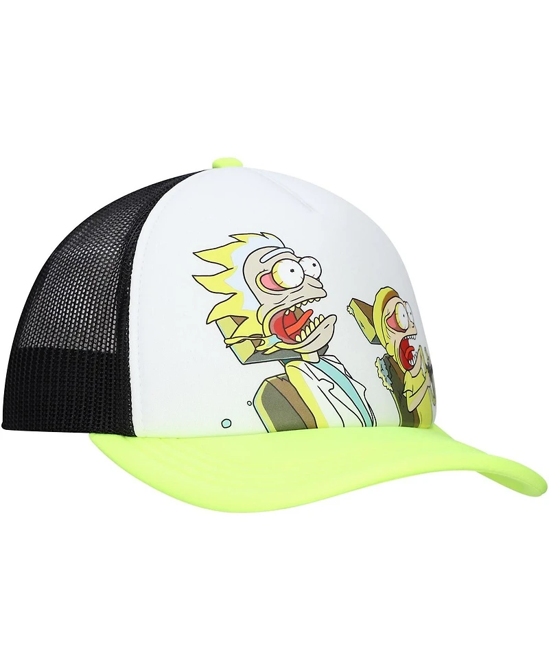 Lids Men's and Women's White/Neon Green Rick and Morty Graphic Foam Trucker Adjustable Hat