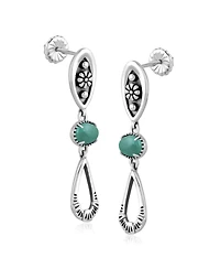 American West Jewelry Sterling Silver Green Turquoise Teardrop Double Loop Gemstone Earrings