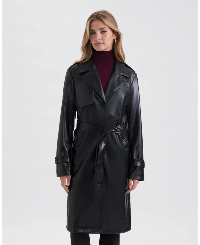 Nvlt Women's Single Breasted Pu Trench Coat