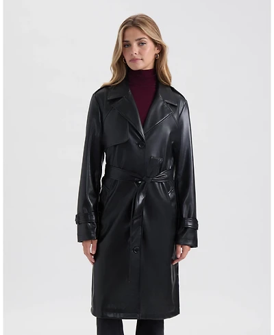 Nvlt Women's Single Breasted Pu Trench Coat
