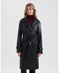Nvlt Women's Single Breasted Pu Trench Coat