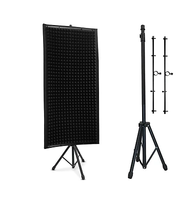 Pyle PSiP24 Acoustic Isolation Absorber Shield Sound Wall Panel Studio Foam Dampening Wedge with Adjustable Stand Charcoal Gray