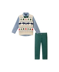 Andy & Evan Toddler Boys Toddler/Child Beige Sweater Vest, Blue Buttondown Green Pant Set