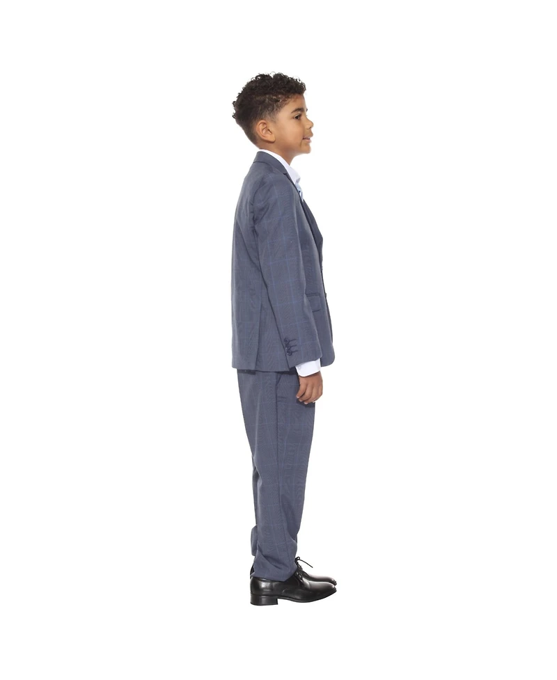 Perry Ellis Little Boys 5 Piece Windowpane Suit,Vest,Pants,Shirt and Tie Set