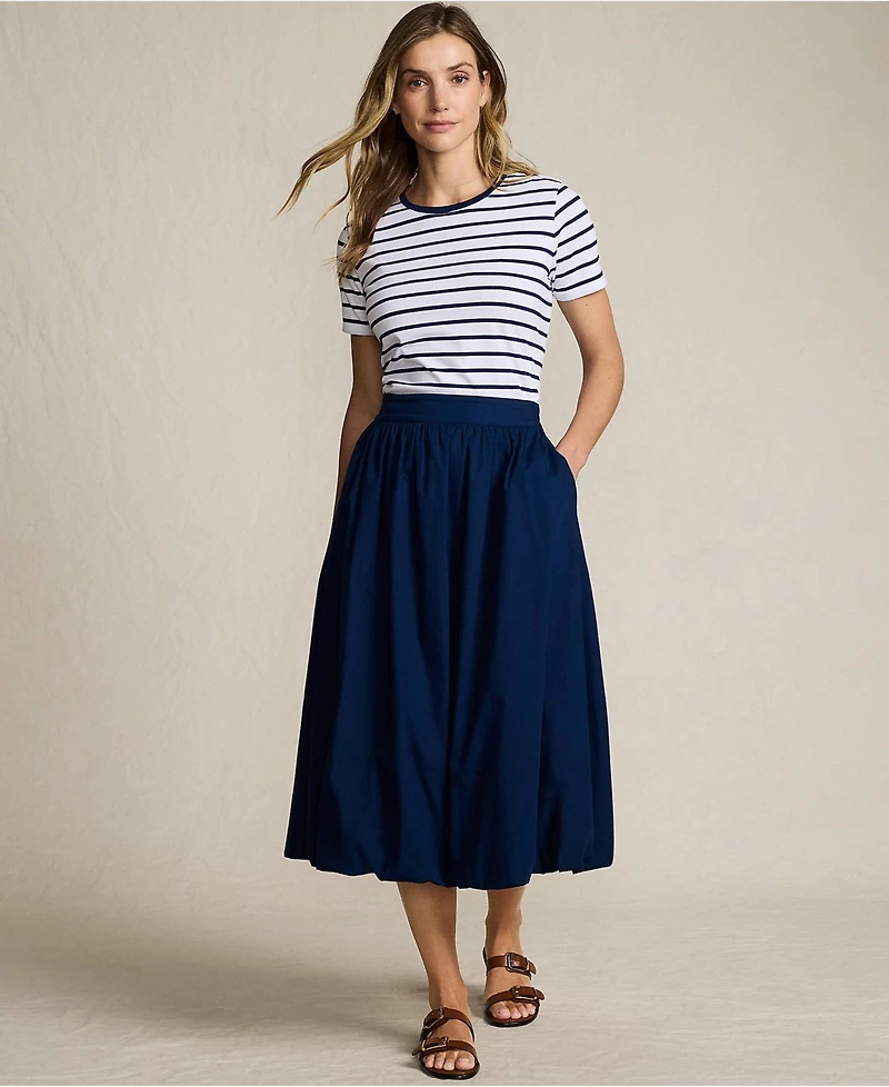 Lands' End Women's Poplin High Rise Bubble Hem Midi Skirt
